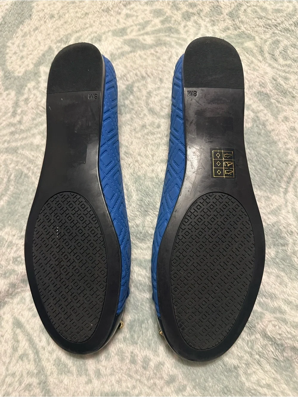 Tory Burch Royal Blue Ballet Flats with Black Cap-Toe and Gold Logo